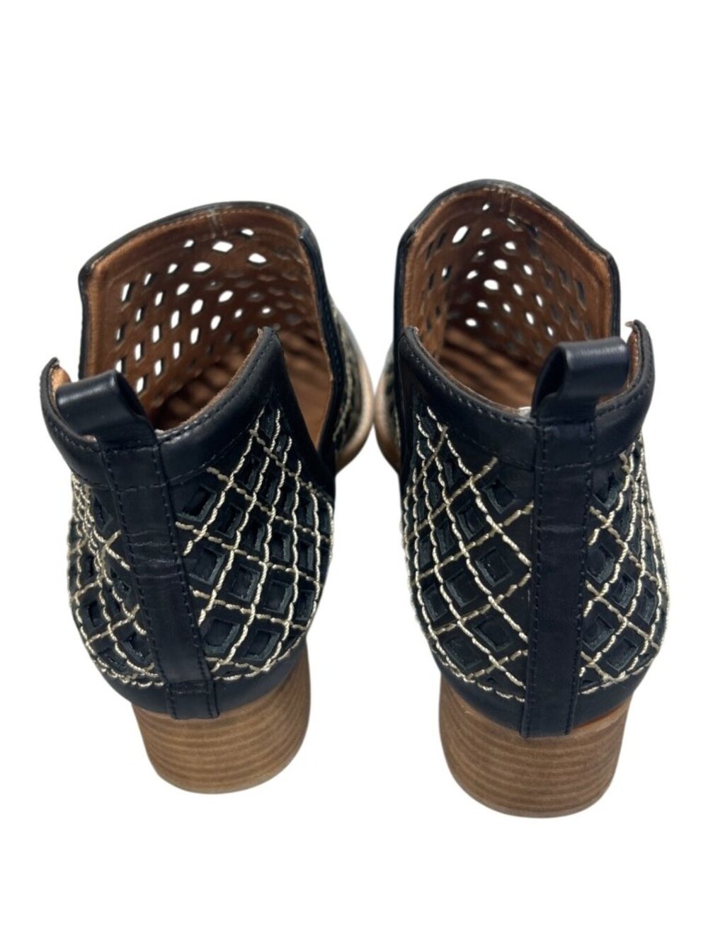 Jeffrey Campbell Taggart Cutout Booties Women 8 Black Leather Woven Boho Artisan - Picture 8 of 8